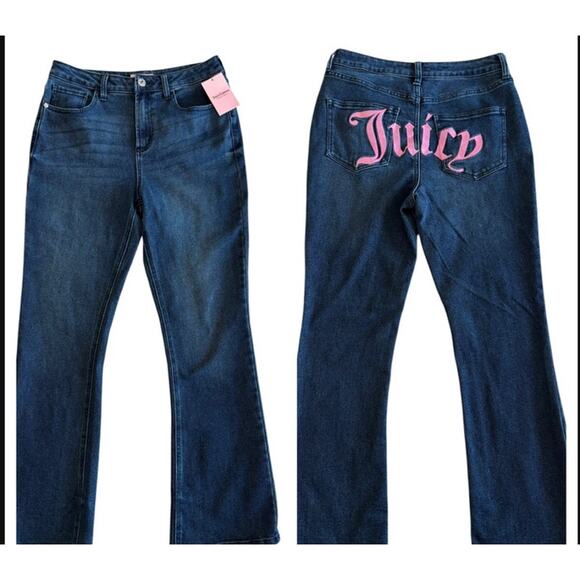JUICY COUTURE MID RISE BOOTCUT EMBROIDERED PINK LOGO DENIM JEANS NWT SIZE 8 - Picture 1 of 11